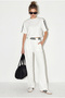 Women's White Stripe Detailed Crop Blouse High Waist Modal Suit 4136 60286285