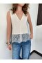 V-Neck Lace Detailed Knitwear Blouse |   S1009003 - Cream - 2