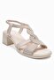 Dolen Ecru Genuine Leather Women's Stoned Thick Heel Sandals - 3
