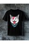 Cat Smile Red Bolt Printed Oversize T-Shirt