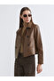 Nevavm Shirt Collar Women's Leather Look Jacket with a Difference
