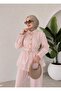 Women's Hijab Voile No-Show Stylish Gold Buttoned Belted Suit - 2