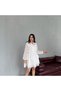 Ecru Off-The-Shoulder Lace Embroidered Shirt Collar Short Dress - 4