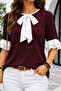 Women's Crepe Blouse with Bow Collar and Ruffled Sleeves