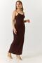 Women's decolte wire smocked strappy sandy fabric dress brown - 2