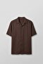 Men's Relaxed Fit Open Collar Short Sleeve Tencel Shirt Brown