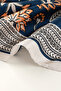 Navy Blue Retro Floral Patterned Silk Scarf - 2