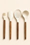 4-Piece Silicone Kitchen Utensil Set with Acacia Handle - Ladle Spatula - Strainer Spoon - Brush Cream Color - 2