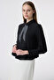 Scarf and Buttoned Flounce Black Shirt 0122 - 4
