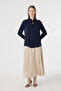 Elegant Navy Blue Shirt with Textured Scarf Detail 0143 - 5