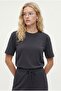 Women's Elix Modal Touch Crew Neck Elastic Waist Pocketed Anthracite Top and Bottom Set - 3