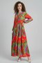 Women's Shirt Collar, Gathered Waist, Authentic Patterned Viscose Red Hijab Dress - 4