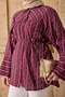 Women's Symmetrical Pattern Waist Tie Shirt Burgundy - 5