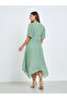 Green Pleated Midi Dress with Tie-Belt - 5