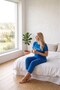Plus Size Blue Buttonless Crew Neck Viscose Short Sleeve Capri Pajama Set (Covers the Hips, Tunic Length) - 7