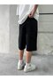 Black Bermuda Baggy Shorts with Stitched Details - 4