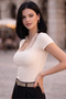 Women's Lace Collar Lycra Short Sleeve Blouse - 5
