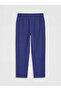 Blue Elastic Waist Linen Blend Women's Trousers - 5
