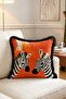 Two Zebras Patterned Fringed Throw Pillow Cover on Orange Background - Safari Pillowcase with Black Tassels - 4