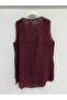 Burgundy Italian V-Neck Cut Zero Sleeve Linen Long Linen Blouse 40 - 44 Size - 3