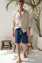 Men's Navy Blue Regular Fit Comfortable Cut 100% Pure Cotton Lightweight and Anti-Sweat Muslin Shorts - 7