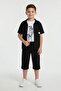 Black Embroidered Short Sleeve Shirt and Shorts Boys' 3-Piece Top and Bottom Set 24589 - 6