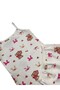 Girl's 100% Cotton Fabric White Color Ribbon Teddy Bear Patterned Thin Strap Athlete Boxer Set - 3