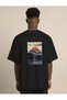 Men's Short Sleeve Summer T-Shirt Crew Neck Printed Oversize T-Shirt - Black - 4