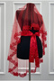 Red Bridal Veil Set, Laced, Shiny Stone and Pearl Decorated Henna Night Veil and Head Cover, 6 Pieces - 5