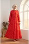 Red layered polka dot dress with lace-up waist 0283-01 - 3