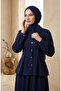Linen Buttoned Tunic Skirt Double Set 0277-04 Navy Blue - 3