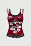 Red Gothic Coquette Love Lace Detailed Y2K Strap Crop