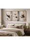 Modern Abstract Floral 3-Piece Painting Set Framed – Black Beige Cream Living Room Wall Decor - 4