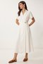 Summer Linen Kimono Dress with Gold Accessories Lgx0010 Ecru
