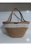 Beach Bag Jute Cord Handcrafted Straw Color White Patterned - 3