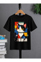 Unisex Oversize T-Shirt Colorful Cat Printed 100% Cotton T-Shirt Comfortable Fit