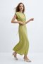 Oil Green Shoulder Buckle Belted Casual Midi Dress 2923 - 2