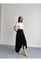 Oval Cut Pocket Detail Adjustable Waist Skirt - Black Black - 3
