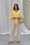 Women's Summer Yellow Front Tie Wide Bat Sleeve Summer Muslin Blouse Cardigan - 4