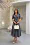 Women's Black and White Gingham Patterned Vintage Style Belted Midi Length Shirt Dress - 4