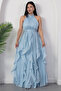Halter Neck Ruffled Satin Dress Eli̇6073 - 7