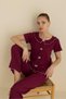 Women's Plum Wrinkled Baby Collar Ruffle Bow Detailed Cotton Combed Cotton Seasonal Short Sleeve Pajama Set - 6