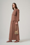 Modal Suit with Ruffle Detail Skirt on the Front 1088 Light Brown - 3