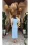 Stone Printed Slim Fit Padded Long Blue Dress - 4