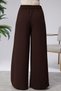 Brown Wide Leg Palazzo Trousers Crepe Fabric Elastic Waist Comfortable Cut Women's - 7