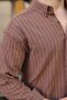 Brown 100% Cotton Striped Linen Men's Shirt E6774 - 4