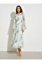 White Floral Print Maxi Dress with Long Sleeves