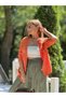 Women's Orange Hooded Colorful Star Embroidered Long Sleeve Pocketed Drawstring Cotton Linen Shirt Jacket - 3