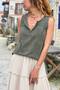 Khaki Turn-Down Collar Sleeveless Embroidered Cotton Woven Blouse 60 40 - 2