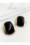 Gold Color Black Detailed Vintage Earrings